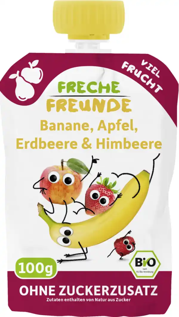 Bild 1 von Freche Freunde Bio Quetschie Banane, Apfel, Erdbeere & Himbeere, 100 g