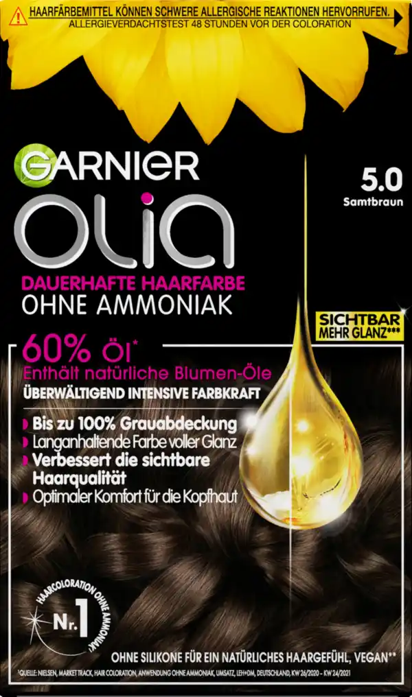 Bild 1 von Garnier Olia Dauerhafte Haarfarbe Coloration 5.0 Samtbraun