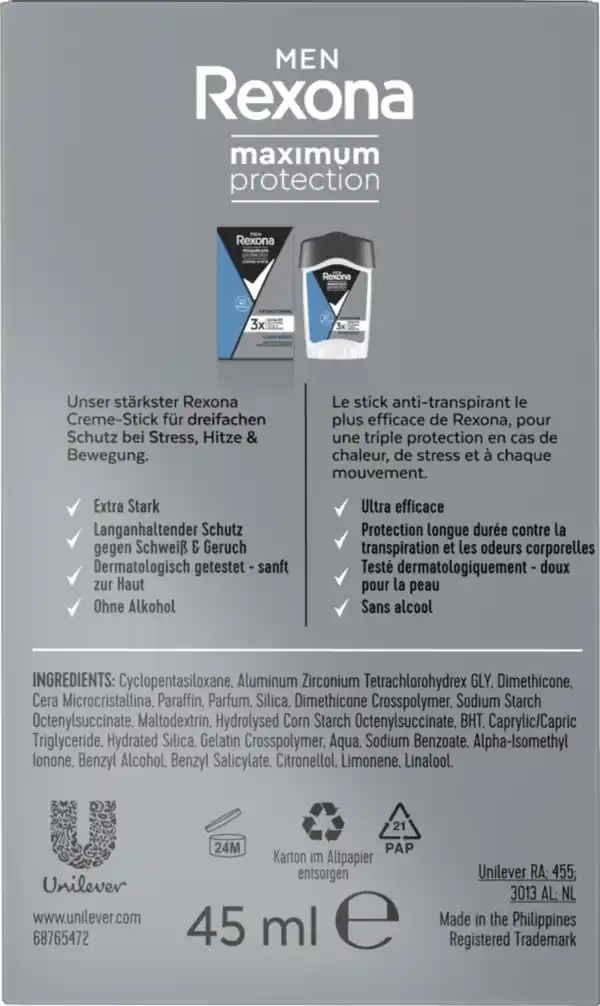 Bild 2 von Rexona Men Maximum Protection Deo Creme Clean Scent, 45 ml