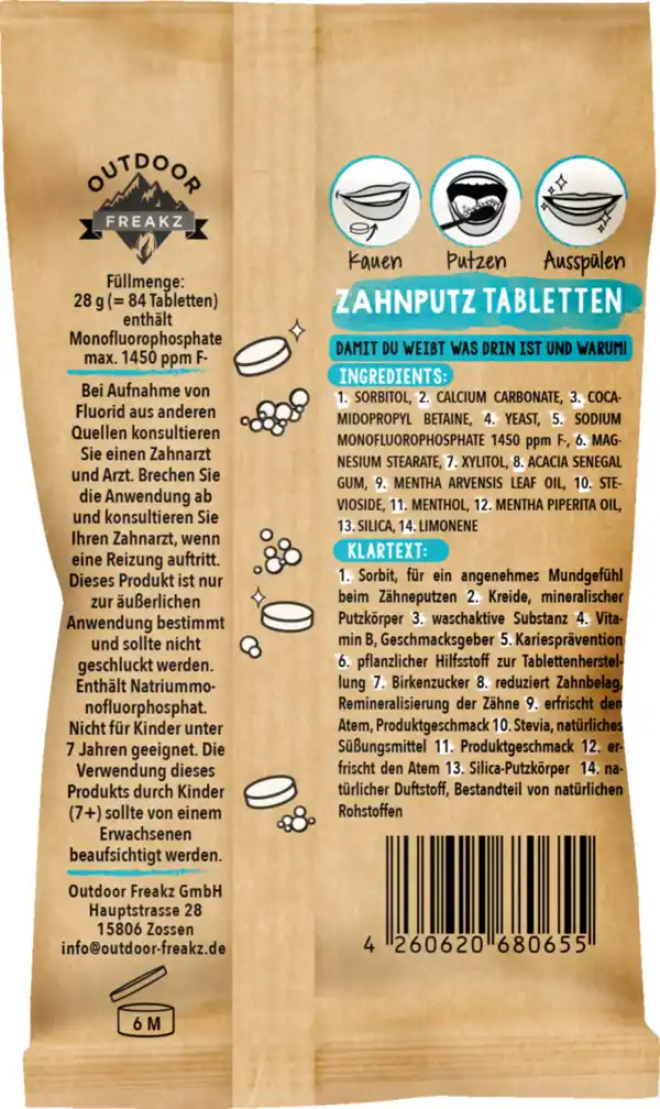 Bild 2 von Outdoor Freakz Zahnputz Tabletten mit Fluorid, 28 g