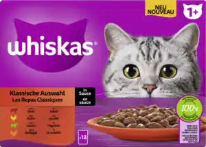 Whiskas Portionsbeutel Multipack 1+ Klassische Auswahl in Sauce, 1.020 g