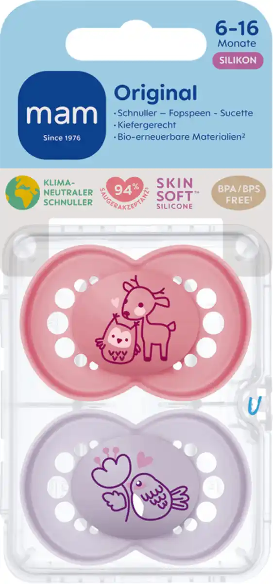 Bild 1 von MAM Schnuller Original Silikon, 6-16 Mon., Reh/Vogel