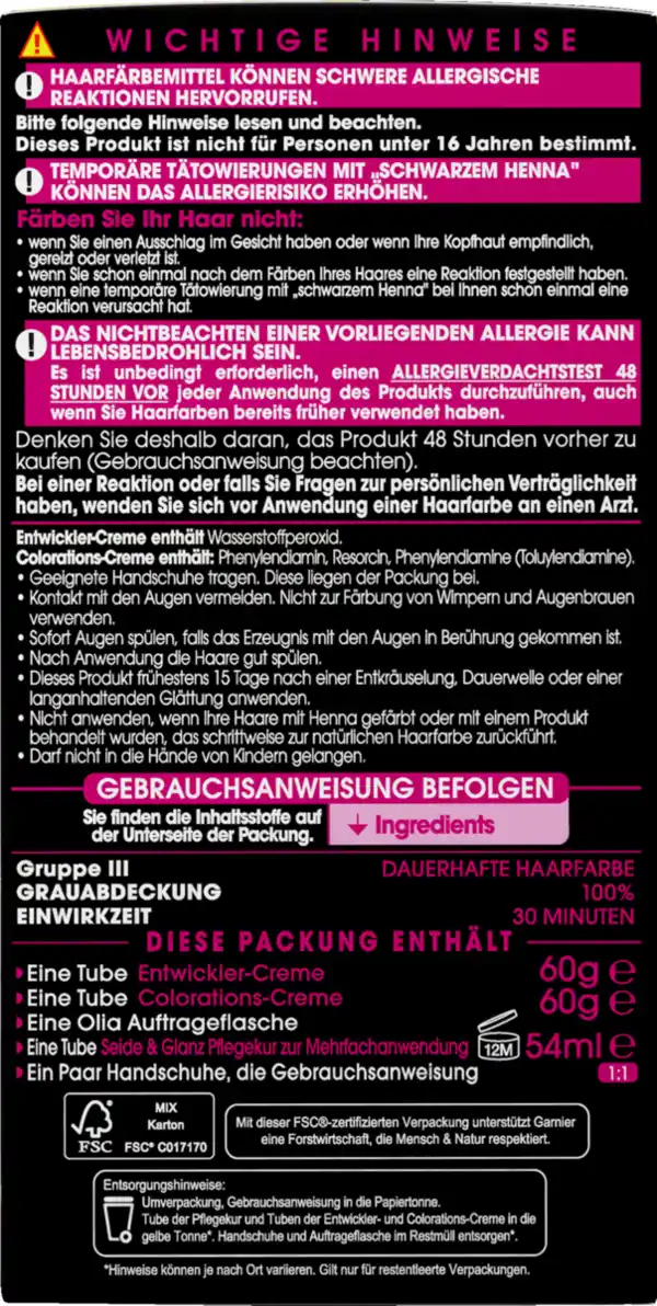 Bild 3 von Garnier Olia Dauerhafte Haarfarbe Coloration 3.0 Dunkelbraun