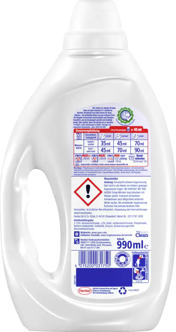 Bild 2 von Spee Sensitivwaschmittel Flüssig Aloe Vera & Mandelmilch 22 WL