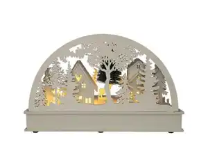 LED Deko-Winterszene aus Holz mit 5 LEDs warmweiß 30 x 19 cm