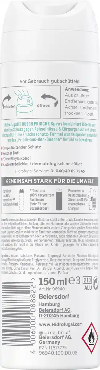 Bild 2 von Hidrofugal Dusch Frische Anti-Transpirant Spray, 150 ml