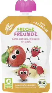 Freche Freunde Bio Quetschie Apfel, Erdbeere, Himbeere mit Grieß, 100 g