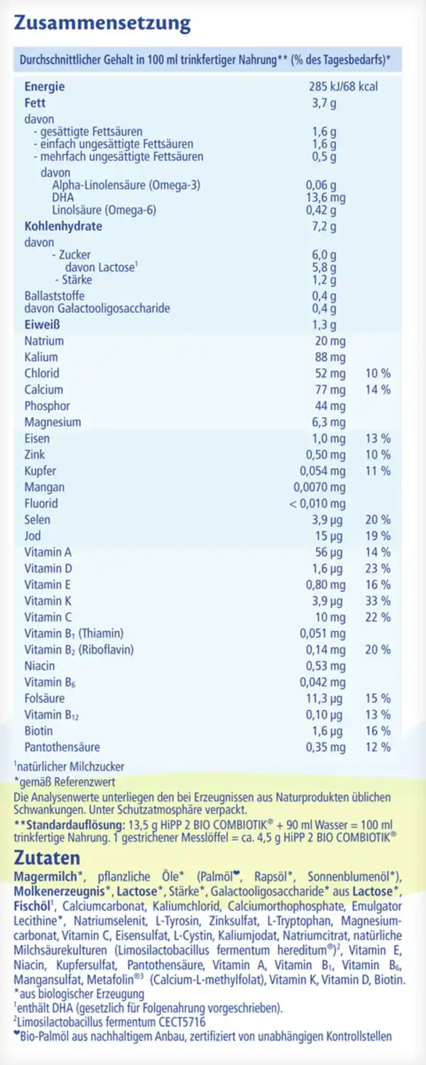 Bild 2 von HiPP Bio Combiotik Folgemilch 2 ab dem 6. Monat, 600 g
