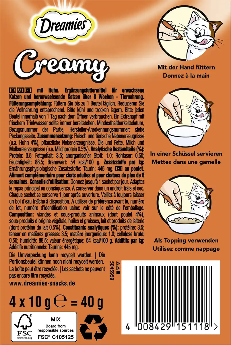 Bild 2 von Dreamies Creamy mit Huhn, 40 g