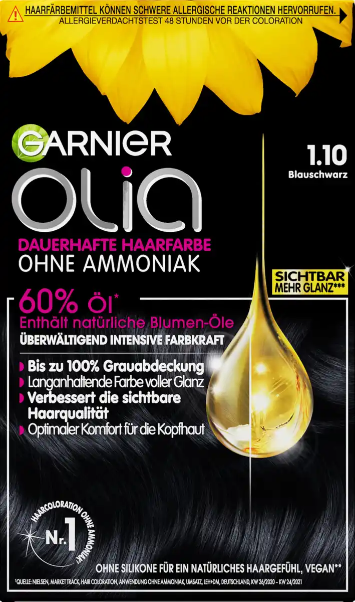 Bild 1 von Garnier Olia Dauerhafte Haarfarbe Coloration 1.10 Blau Schwarz