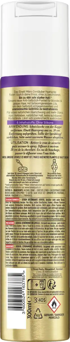 Bild 2 von L’Oréal Paris Elnett Ultra-Feines Haarspray Anti-Gelbstich Sehr starker Halt, 300 ml
