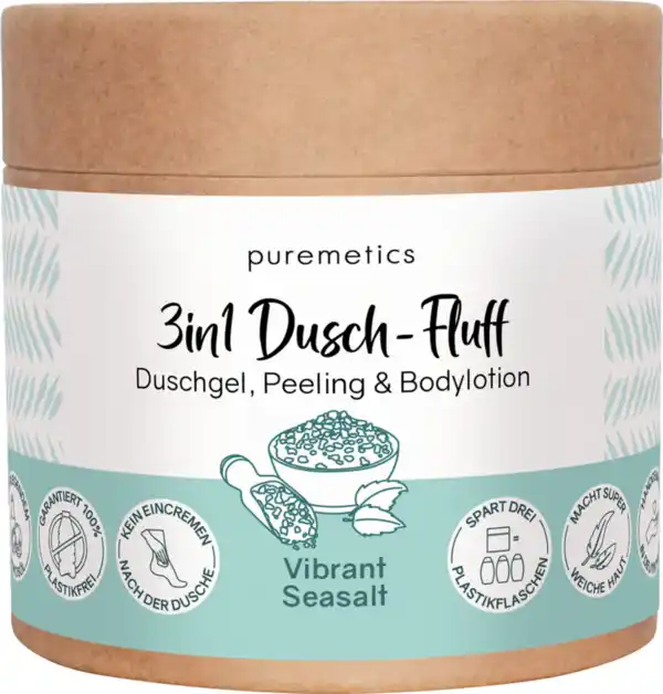 Bild 1 von puremetics 3in1 Dusch-Fluff Vibrant Seasalt mit Meersalzpeeling, 250 g