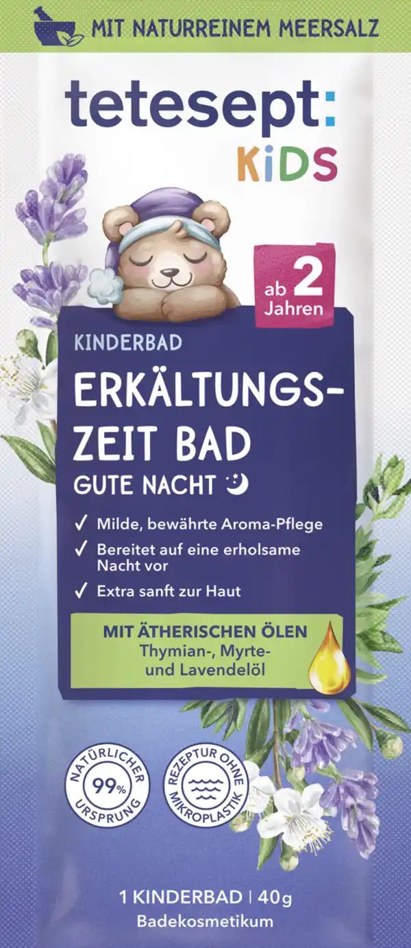 Bild 1 von tetesept Kinder Badespaß Kids Badesalz Erkältungszeit Gute Nacht, 40 g