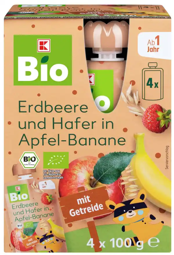 Bild 1 von K-BIO Fruchtpüree, 4 x 100-g-Quetschbeutel