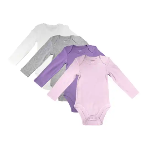 Bild 1 von Baby-Body, Lila/Rose/Grau/Weiß, 74/80, 4er Set