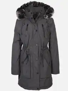 Damen Parka mit Kunstfellbesatz Grau