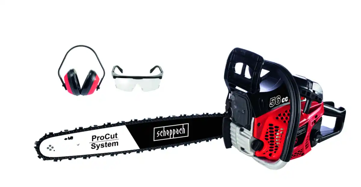 Bild 1 von Benzin Kettensäge CSH56 mit Gehörschutz und Sonnenbrille