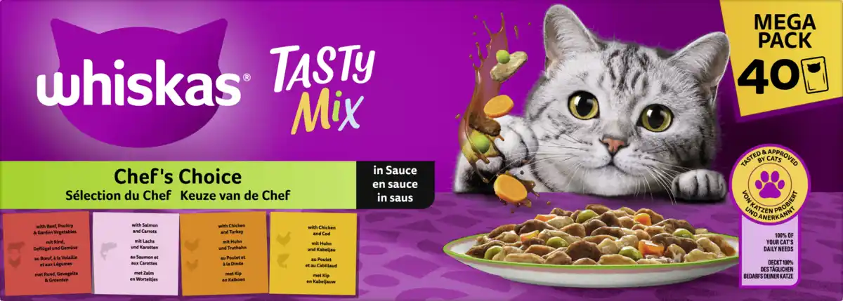 Bild 1 von Whiskas Tasty Mix Portionsbeutel Multipack Chef's Choice in Sauce, 3.400 g