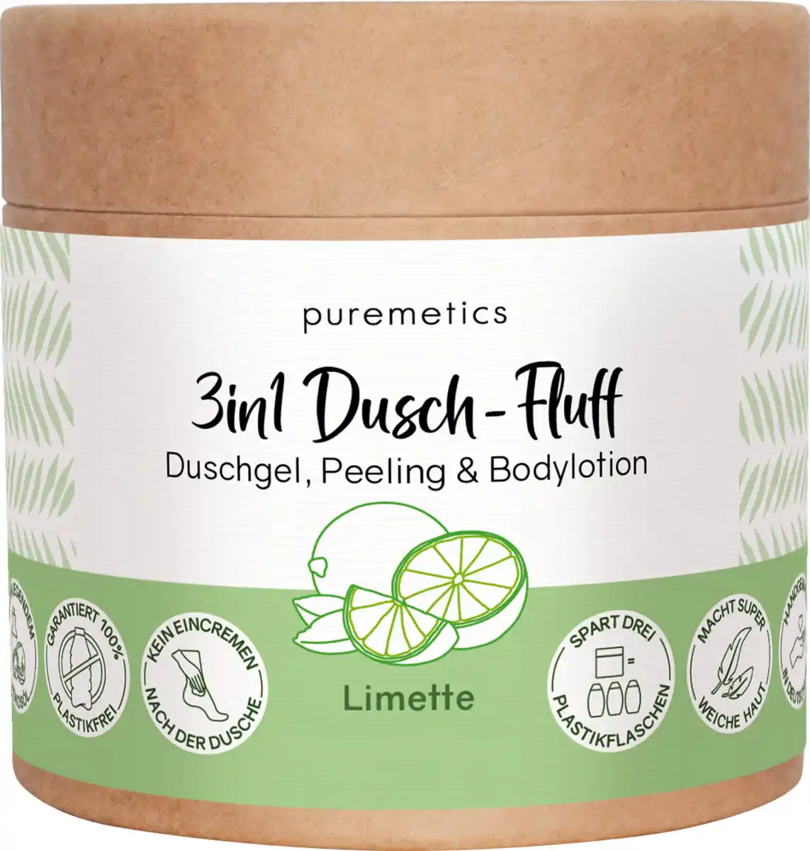 Bild 1 von puremetics 3in1 Dusch-Fluff Limette mit Meersalzpeeling, 250 g