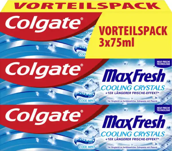 Bild 1 von Colgate Max Fresh Cooling Crystals Zahnpasta Vorteilspack Cool Mint, 225 ml