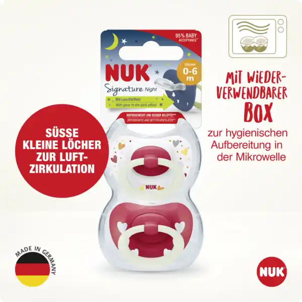 Bild 4 von NUK Signature Night Silikon-Schnuller, rot & weiß, 0-6 Monate