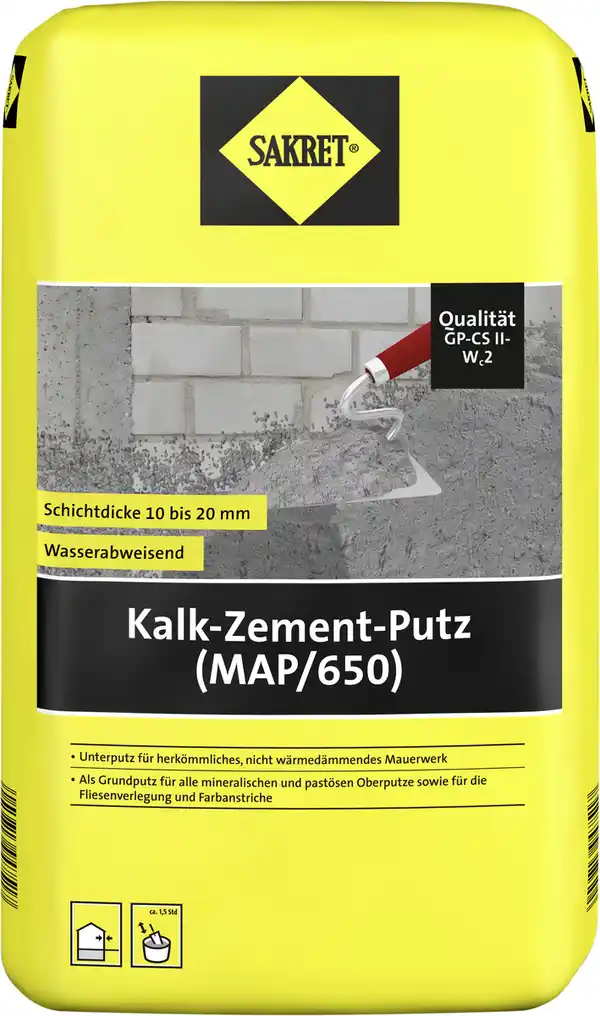 Bild 1 von Sakret Kalk-Zement-Putz (MAP/650) 25 kg Sack grau 1,0 mm