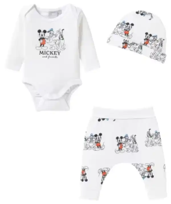 Bild 1 von Mickey and Friends Newborn Mütze + Body + Hose, weiß