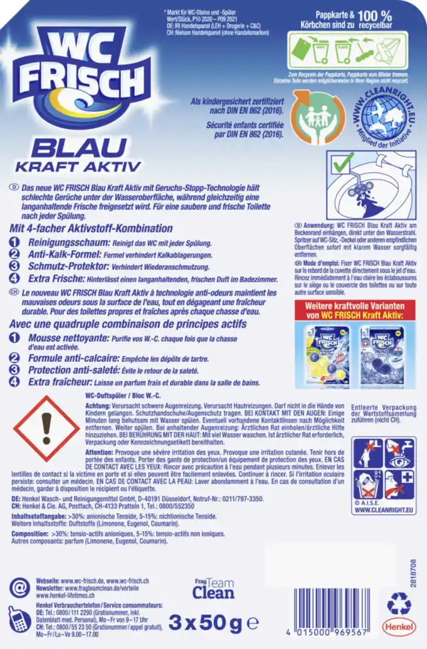 Bild 2 von WC FRISCH WC Reiniger Blau Kraft-Aktiv Duftspüler Ozeanfrische, Super-Pack, 150 g