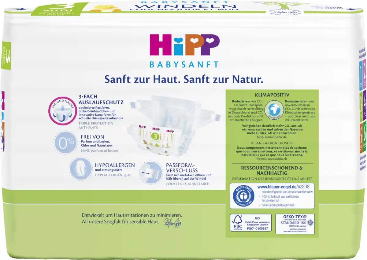 Bild 2 von HiPP Babysanft Windeln Midi Größe 3 (6-10 kg)