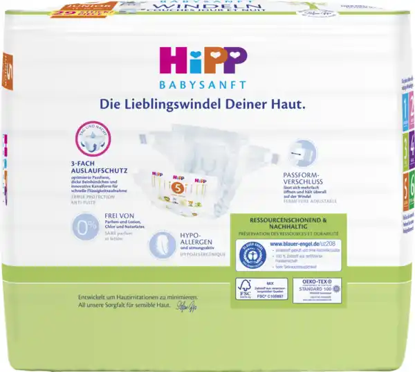 Bild 2 von HiPP Babysanft Windeln Junior Größe 5 (11-16 kg)