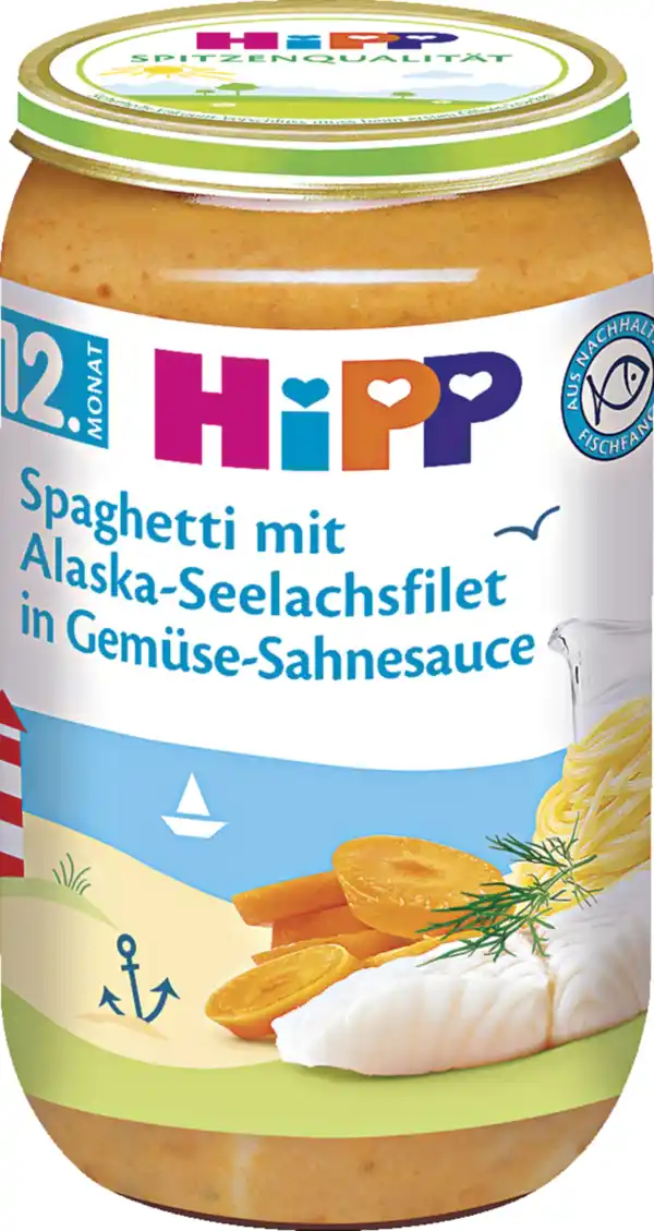 Bild 1 von HiPP Spaghetti mit Alaska-Seelachsfilet in Gemüse-Sahnesauce, 250 g