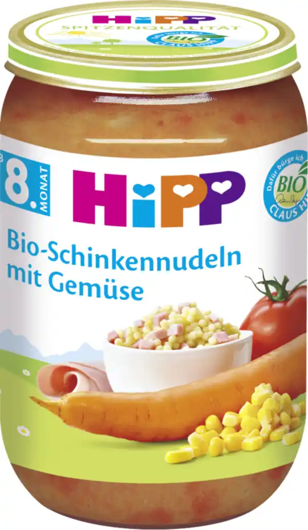 Bild 1 von HiPP Bio Menü Bio-Schinkennudeln mit Gemüse, 220 g