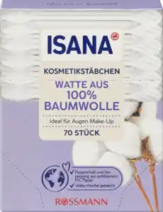 ISANA Kosmetikstäbchen Watte aus 100% Baumwolle