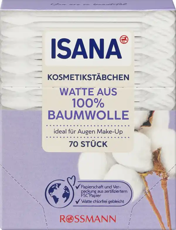 Bild 1 von ISANA Kosmetikstäbchen Watte aus 100% Baumwolle