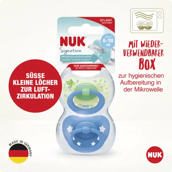 Bild 3 von NUK Signature Silikon-Schnuller, blau & grün, 6-18 Monate