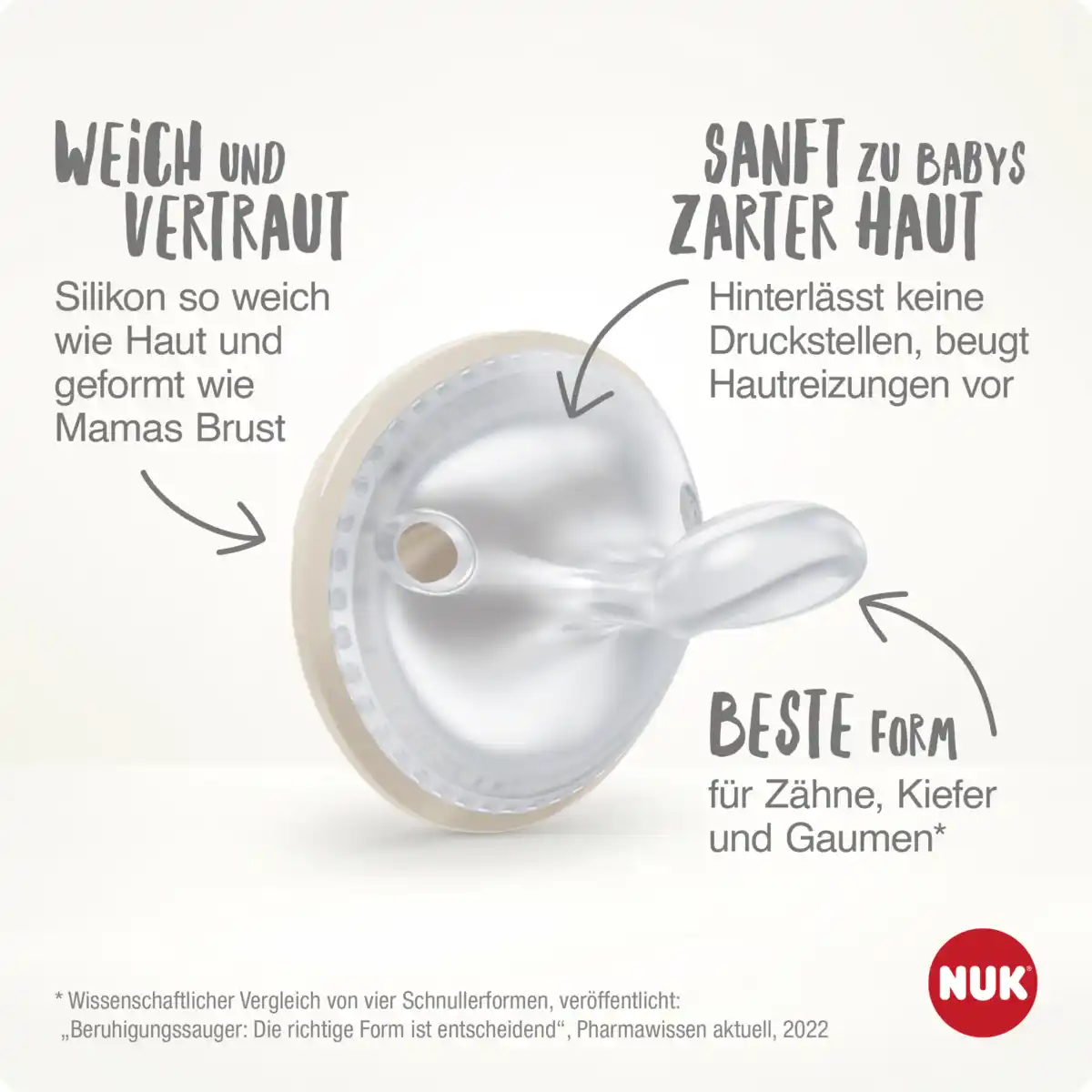 Bild 2 von NUK MommyFeel Silikon-Schnuller, 0-9 Monate, blau & grau