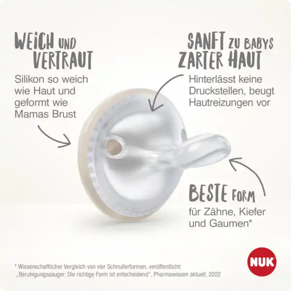Bild 2 von NUK MommyFeel Silikon-Schnuller, 0-9 Monate, blau & grau
