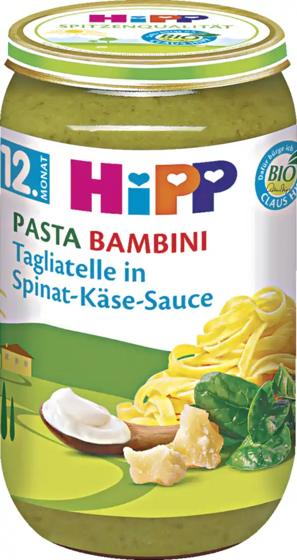 Bild 1 von HiPP Bio Menü Pasta Bambini Tagliatelle in Spinat-Käse-Sauce, 250 g