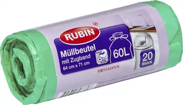 Bild 1 von RUBIN Müllbeutel mit Zugband 60 l