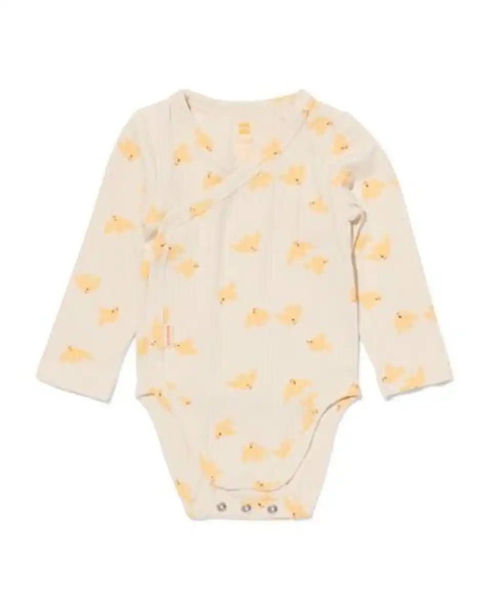 Bild 1 von Newborn-Wickelstrampler zum Mitwachsen, gerippt, aus Bambusstretch, Vögel ecru