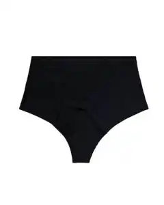 Damen-String mit hoher Taille, Mikro-Ripp schwarz