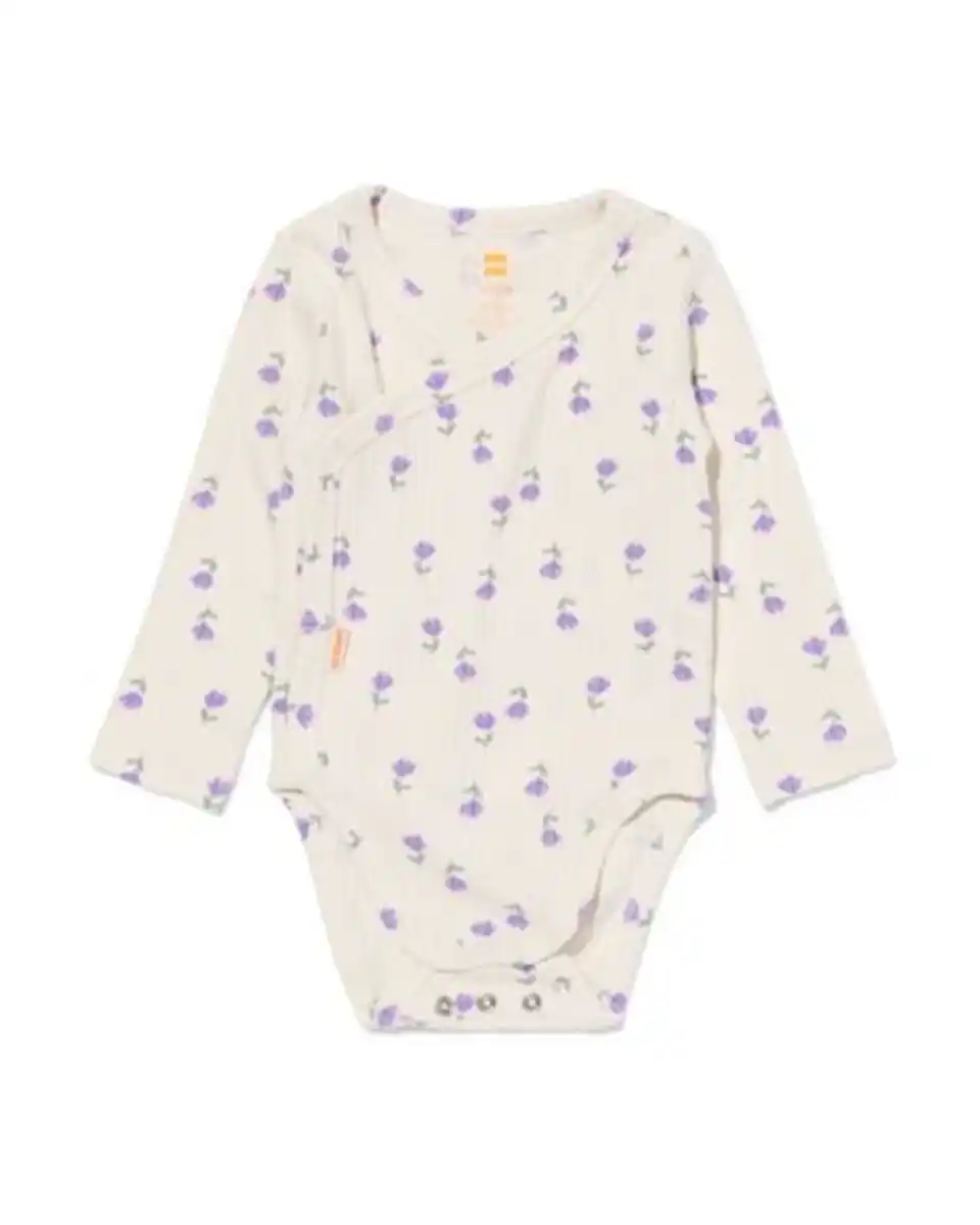 Bild 1 von größenflexibler Newborn-Wickelbody, mit Bambus und Elasthan, Feinripp, Blumen eierschalenfarben