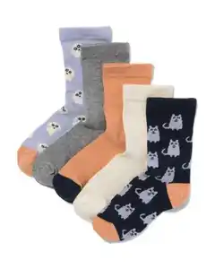 Socken mit Baumwolle Hund Katze – 5 Paar blau