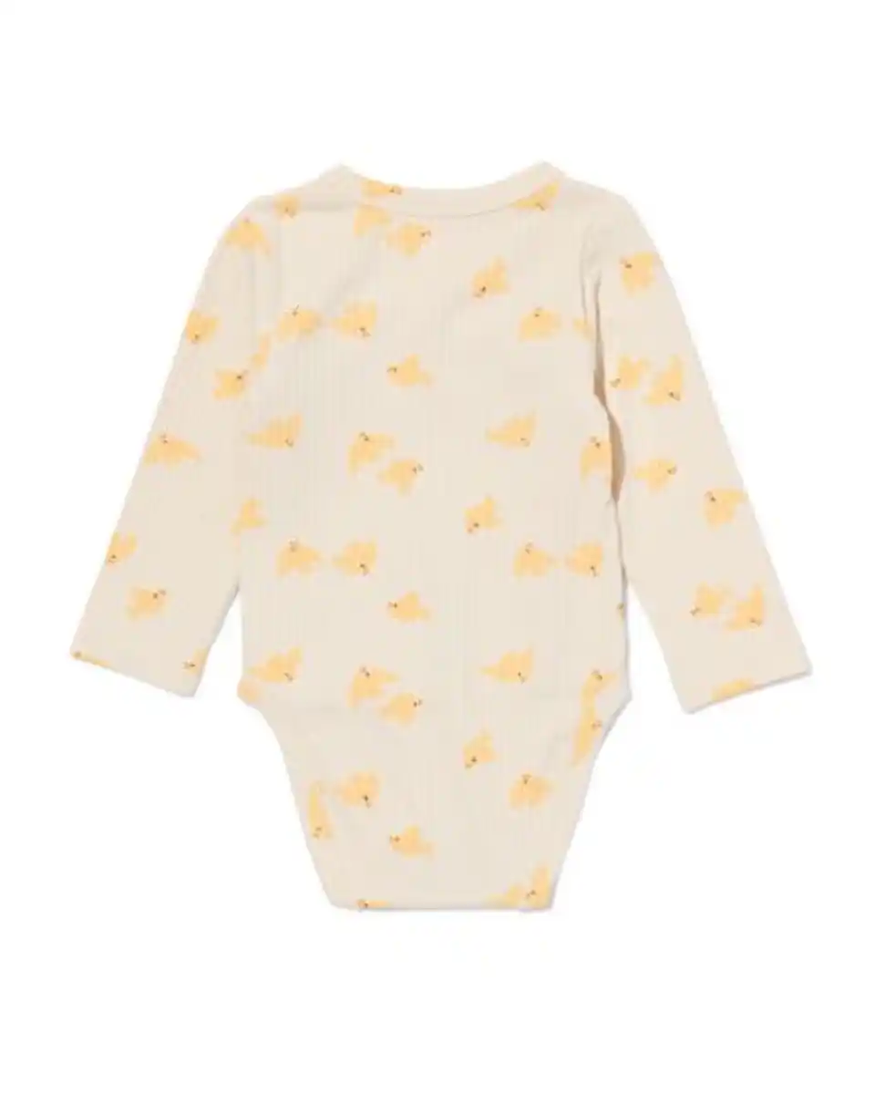 Bild 3 von Newborn-Wickelstrampler zum Mitwachsen, gerippt, aus Bambusstretch, Vögel ecru