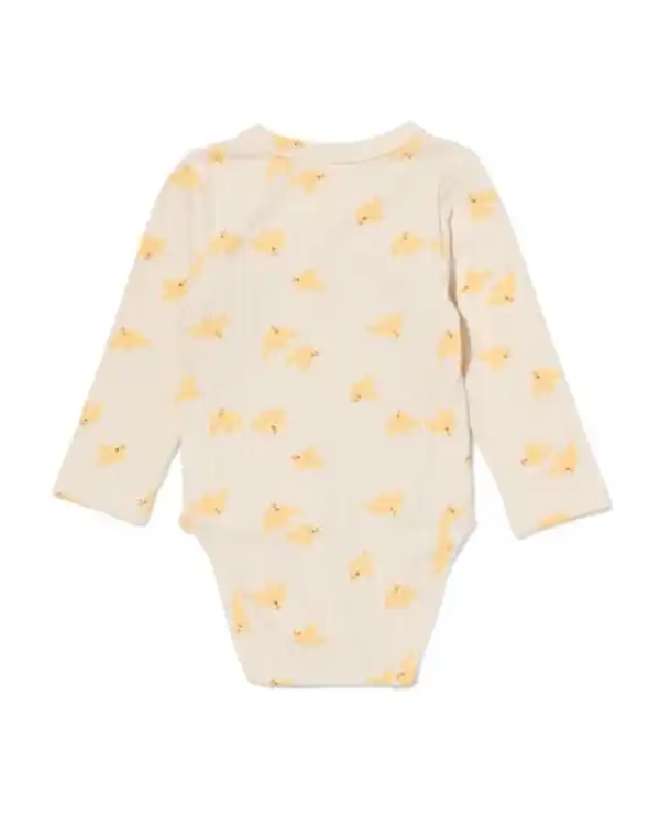 Bild 3 von Newborn-Wickelstrampler zum Mitwachsen, gerippt, aus Bambusstretch, Vögel ecru