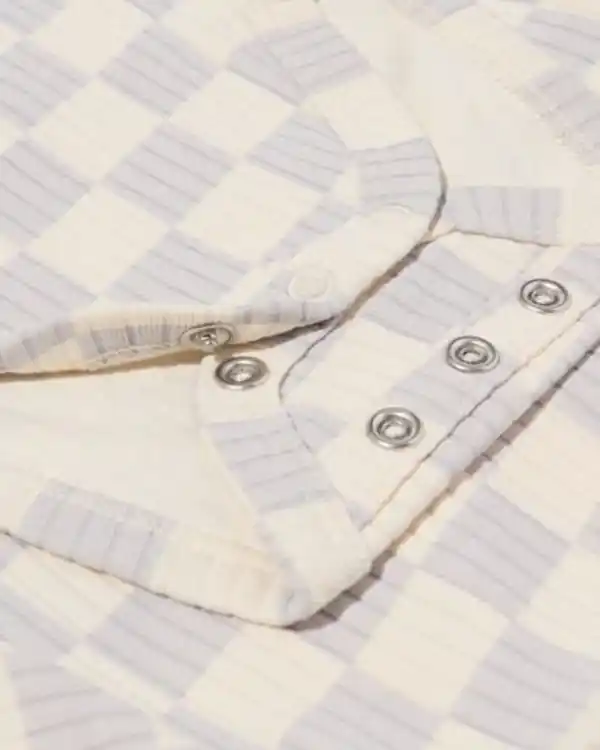 Bild 4 von Gerippter Strampler zum Mitwachsen Bambus mit Stretch kariert blau