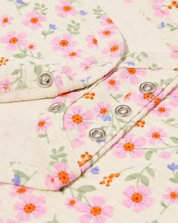 Bild 3 von Gerippter Strampler zum Mitwachsen Bambus mit Stretch Blumen rosa