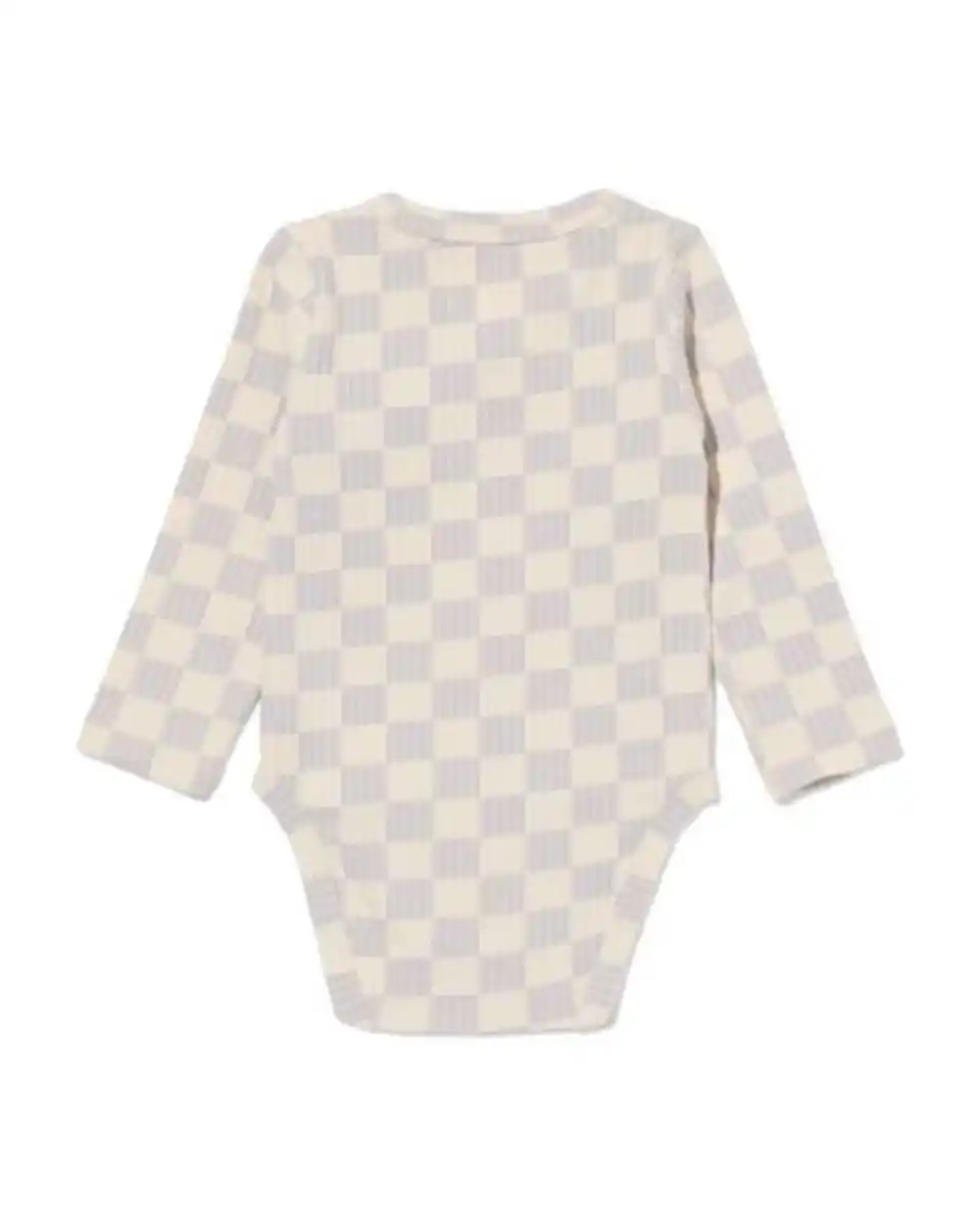 Bild 3 von Newborn-Wickelstrampler zum Mitwachsen, gerippt, aus Bambusstretch, kariert hellgrau