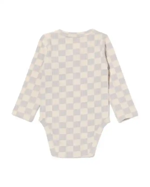 Bild 3 von Newborn-Wickelstrampler zum Mitwachsen, gerippt, aus Bambusstretch, kariert hellgrau