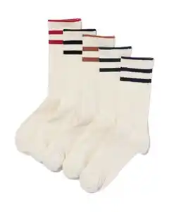 5er-Pack Socken, mit Baumwollanteil, gerippt, Streifen eierschalenfarben